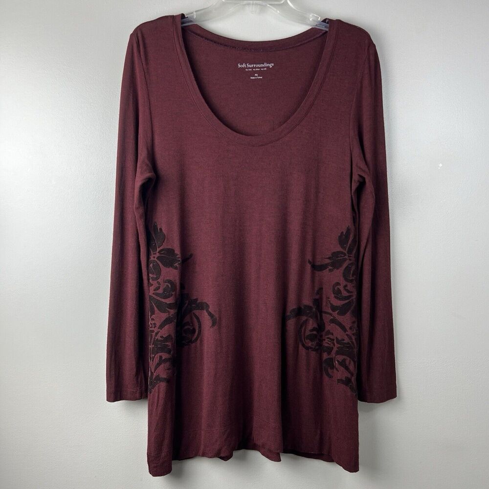 Soft Surroundings Maroon Long Sleeve Velvet Side Detail Tunic